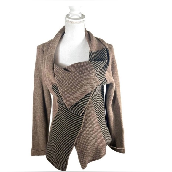 A.IDA Wool Blend Shawl Wrap Cardigan Sweater Italy Brown Black Size S - Picture 3 of 8